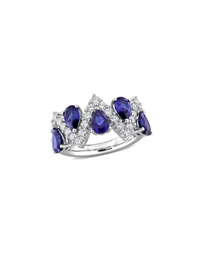 Lab Grown Gemstones Creative Forever Silver 4.45 Ct. Tw. Lab-grown Diamond & Lab-grown Blue  Sapphire Crossover Ring