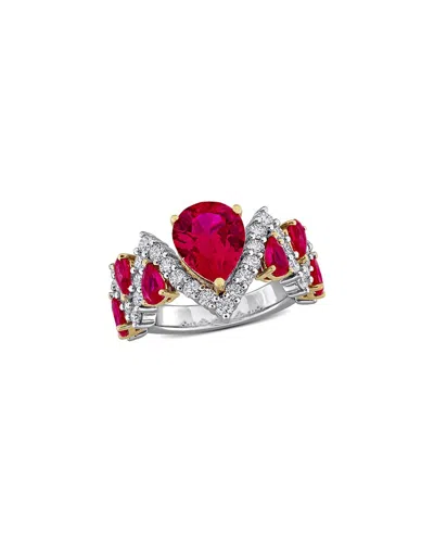 LAB GROWN GEMSTONES CREATED FOREVER SILVER 8.39 CT. TW. LAB-GROWN DIAMOND & LAB-GROWN RUBY CROSSOVER RING