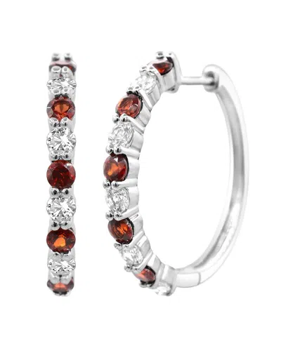 Lab Grown Gemstones Silver 0.60 Ct. Tw. Lab-grown Garnet Hoop Earrings In Metallic