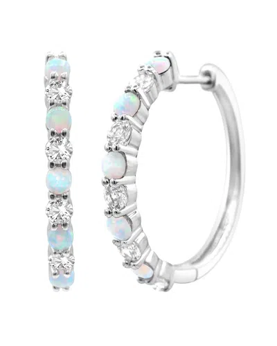 Lab Grown Gemstones Silver 0.60 Ct. Tw. Lab-grown Opal Hoop Earrings In Multi