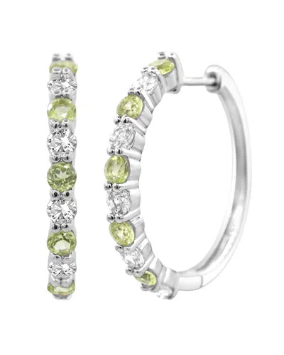 Lab Grown Gemstones Silver 0.60 Ct. Tw. Lab-grown Peridot Hoop Earrings In Metallic