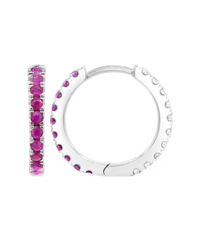 Lab Grown Gemstones Silver 0.60 Ct. Tw. Lab-grown Ruby Hoop Earrings In Metallic