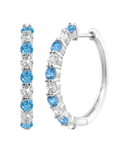 Lab Grown Gemstones Silver 0.80 Ct. Tw. Lab-grown Topaz Hoop Earrings In Transparent
