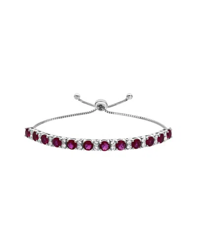 Lab Grown Gemstones Silver Lab-grown Diamond & Gemstone Bolo Bracelet In Metallic