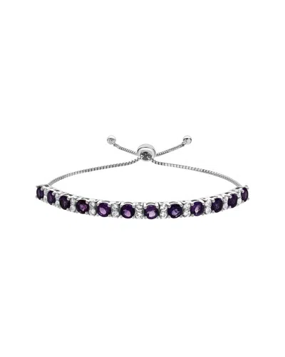 Lab Grown Gemstones Silver Lab-grown Diamond & Gemstone Bolo Bracelet In Metallic