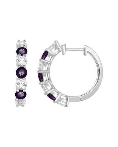 Lab Grown Gemstones Silver Lab-grown Diamond & Gemstone Hoops In Metallic