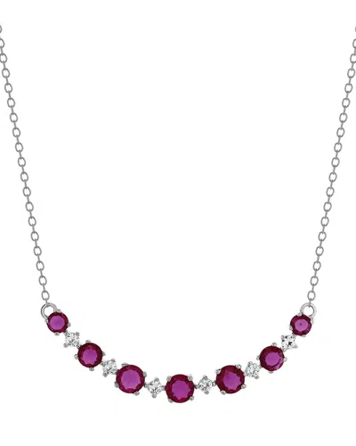 Lab Grown Gemstones Silver Lab-grown Diamond & Gemstone Necklace In Metallic