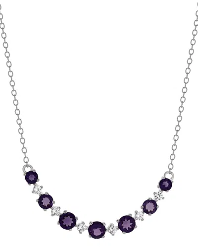 Lab Grown Gemstones Silver Lab-grown Diamond & Gemstone Necklace In Metallic