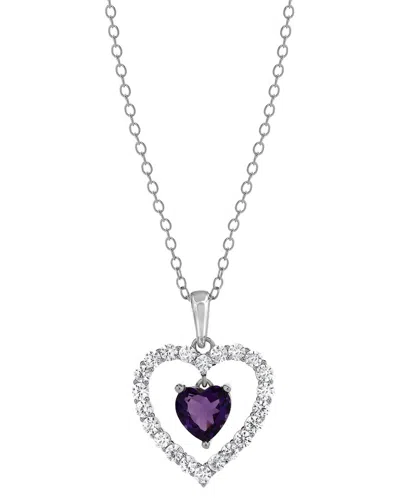 Lab Grown Gemstones Silver Lab-grown Diamond & Gemstone Pendant In Metallic