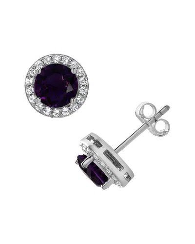 Lab Grown Gemstones Silver Lab-grown Diamond & Gemstone Studs In Metallic