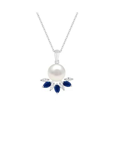 Lab Grown Gemstones Silver Lab-grown Pearl & 10mm Pearl Pendant Necklace Pendant In Multi
