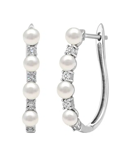 Lab Grown Gemstones Silver Lab-grown Pearl & 4mm Pearl Hoop Earrings In White