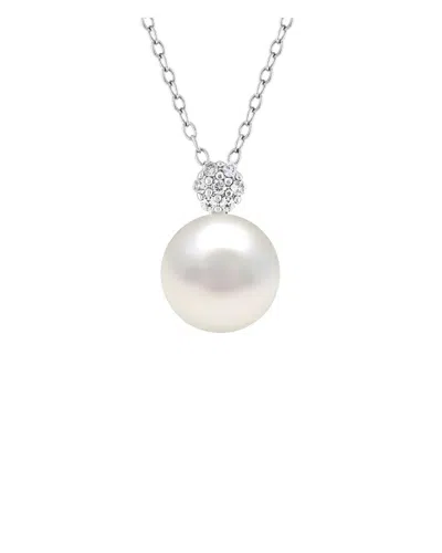 Lab Grown Gemstones Silver Lab-grown Pearl & 9mm Pearl Pendant Necklace Pendant In White