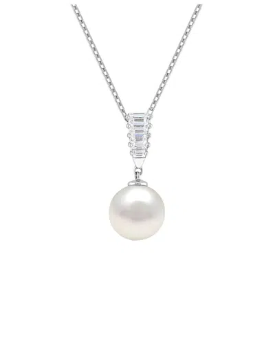 Lab Grown Gemstones Silver Lab-grown Pearl & 9mm Pearl Pendant Necklace Pendant In White