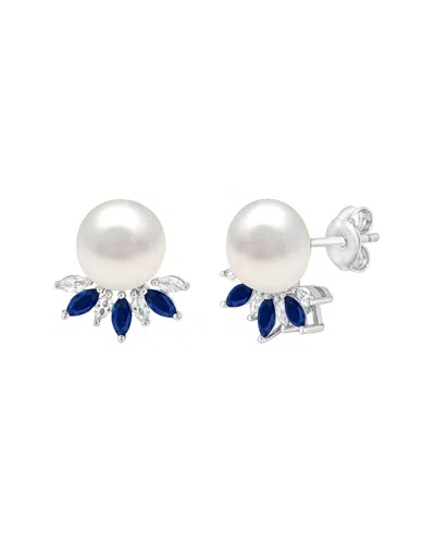 Lab Grown Gemstones Silver Lab-grown Pearl & 9mm Pearl Stud Earrings In Multi