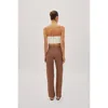 Labeca London Asher Cappuccino Linen Cut Out Contrast Stitch Pants In Brown