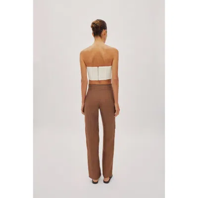 Labeca London Asher Cappuccino Linen Cut Out Contrast Stitch Pants In Brown