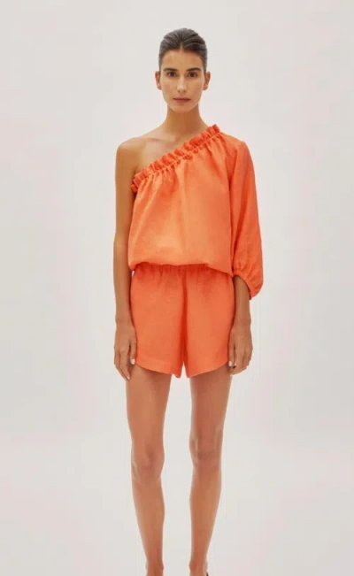 Labeca London Capri Citrus Linen Shorts In Orange