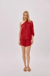 Labeca London Capri  Linen One Sleeve Top In Red