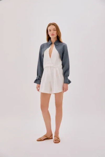 Labeca London Claudia Linen Flare Shorts In Sand