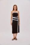 Labeca London Elena Strapless Linen Tape Dress In Black