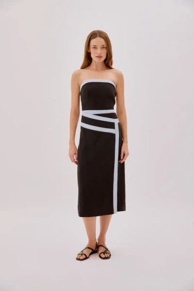 Labeca London Elena Strapless Linen Tape Dress In Black