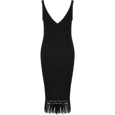 Labeca London Elise Black Fringe Midi Dress