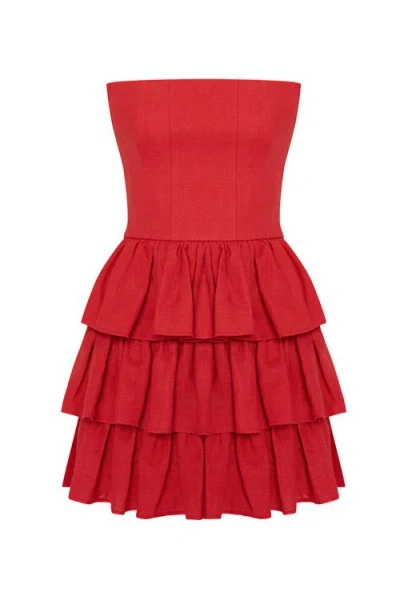 Labeca London Mila Red Linen Strapless Mini Dress