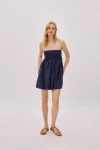 Labeca London Mykono Linen Strapless Dress In Navy