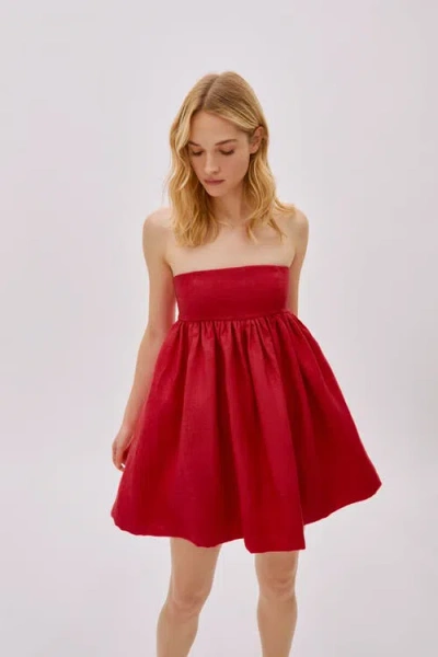 Labeca London Mykono Linen Strapless Dress In Red