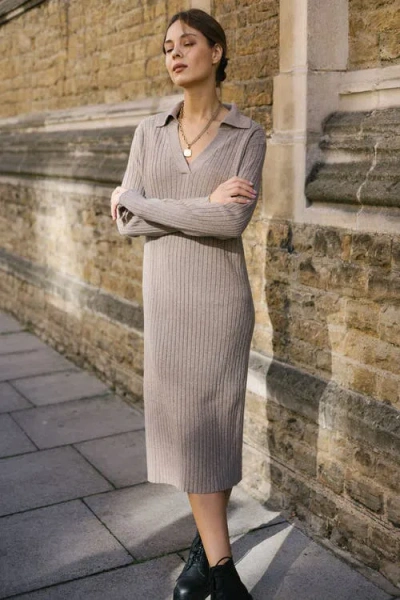 Labeca London Naomi Coffee V Neck Cashmere-blend Midi Dress In Brown