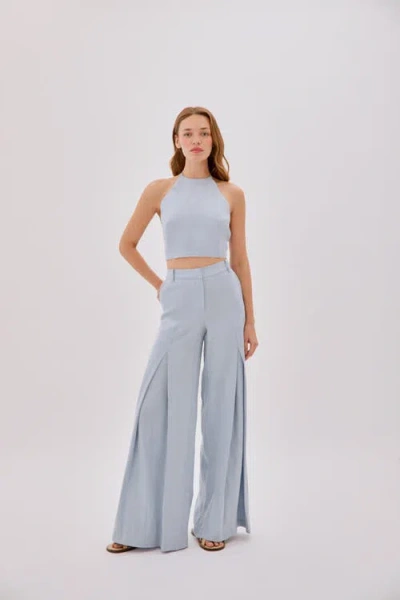 Labeca London Polly Dusty Linen Open Flare Pants In Blue