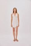 Labeca London Sadie Linen Wrap Mini Dress In Sand