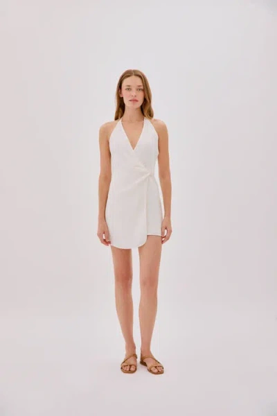 Labeca London Sadie Linen Wrap Mini Dress In Sand