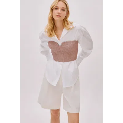 Labeca London Storm Red Striped Linen-blend Bustier Top