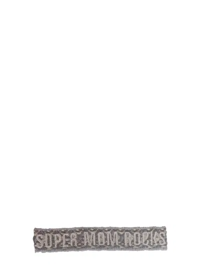 Label K Braided Fabric Bracelet With Super Mom Rock Embroidery In Grey