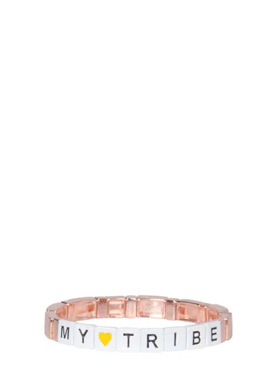 Label K Elastic Bracelet With Block Charm In Gold