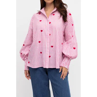 Label Of Love Heart Embroidered Shirt In Pink