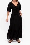 Label Of Love Puff Sleeve V Neck Maxi Dress In Black