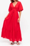 Label Of Love Puff Sleeve V Neck Maxi Dress In Red