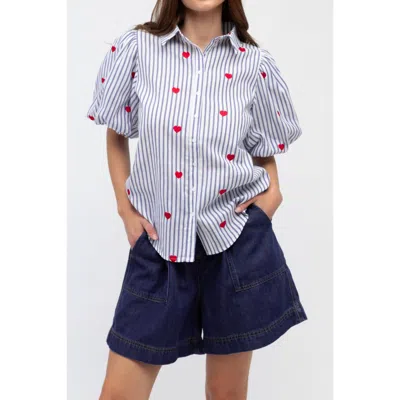 Label Of Love Short Sleeve Heart Embroidered Shirt In Blue