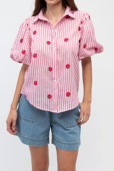 Label Of Love Short Sleeve Strawberry Embroidered Shirt In Pink