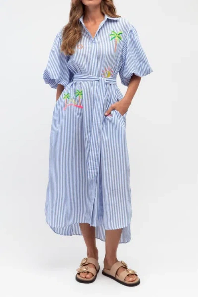 Label Of Love Tropical Embroidered  Shirt Dress In Blue