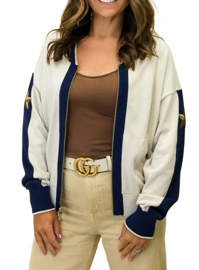 Label+thread Addie Racer Sweater Jacket In Stone/navy In Neutral