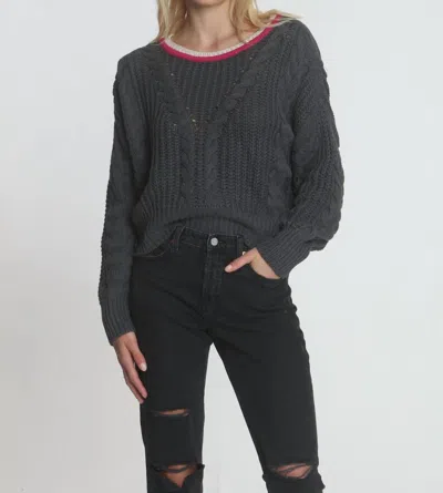 Label+thread Dakota Cable Crew Sweater In Charcoal In Pink
