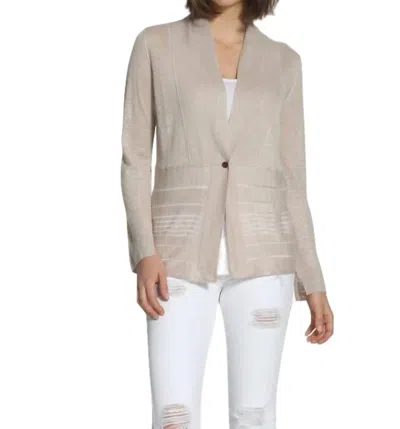 Label+thread Drop Stitch Cardigan In Linen In Beige