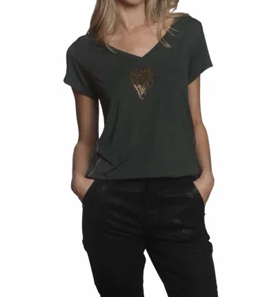 Label+thread Graphic Harper V-neck Tee In Loden Heart Crystal In Black