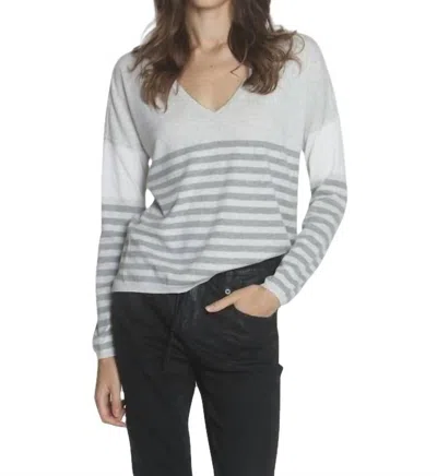 Label+thread Lindsey Stripe Vee Top In Pumice/fog In Grey