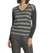 Label+thread Luxe Stripe V-neck Pullover In Grey/army/charcoal In Green