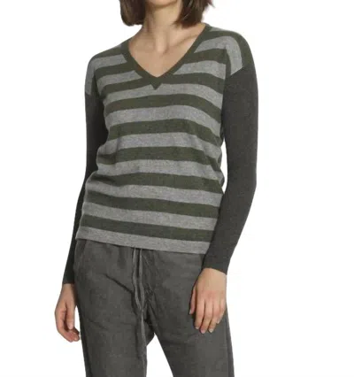 Label+thread Luxe Stripe V-neck Pullover In Grey/army/charcoal In Green